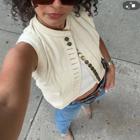 Peppermayo Edina Cargo Top Sz.4 Cream Fitted Vest Cropped Army Pirate Boho Y2K - Picture 4 of 14